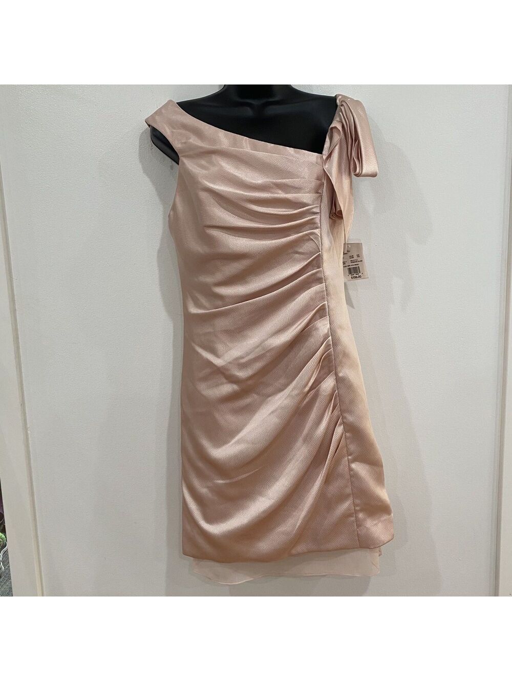 NEW! WHITE By Vera Wang Size 6 Pink Hammered Satin Side-Draped Dress w/ Bow $158